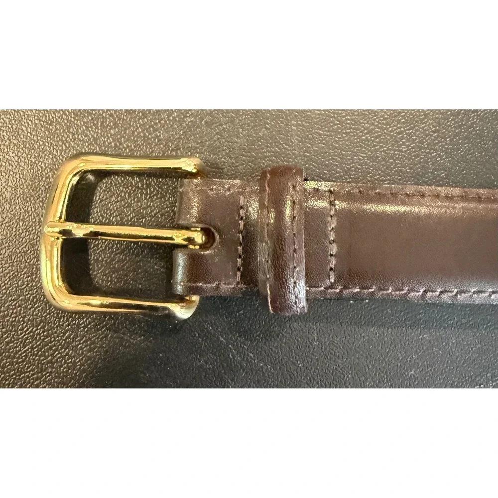 Mens Size 38 Leather Belt‎ Brown Gold Buckle Made in USA Career Preppy Western